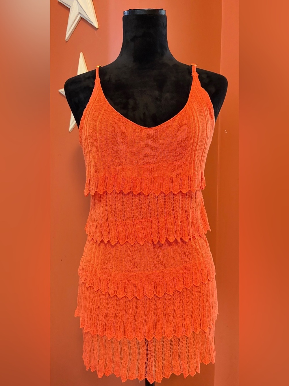 Cache Y2K Orange Tiered Knit Camisole